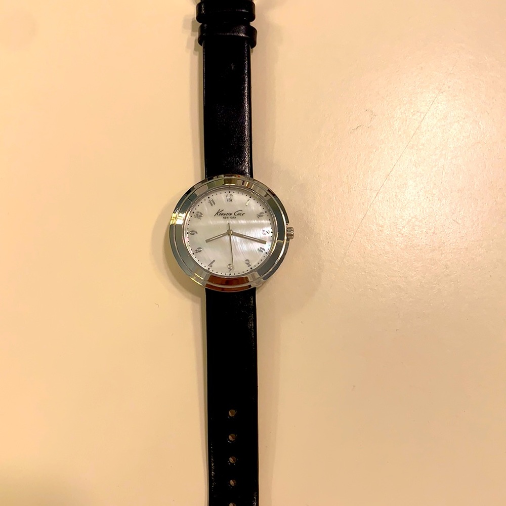 Black leather mother of pearl Kenneth Cole watch